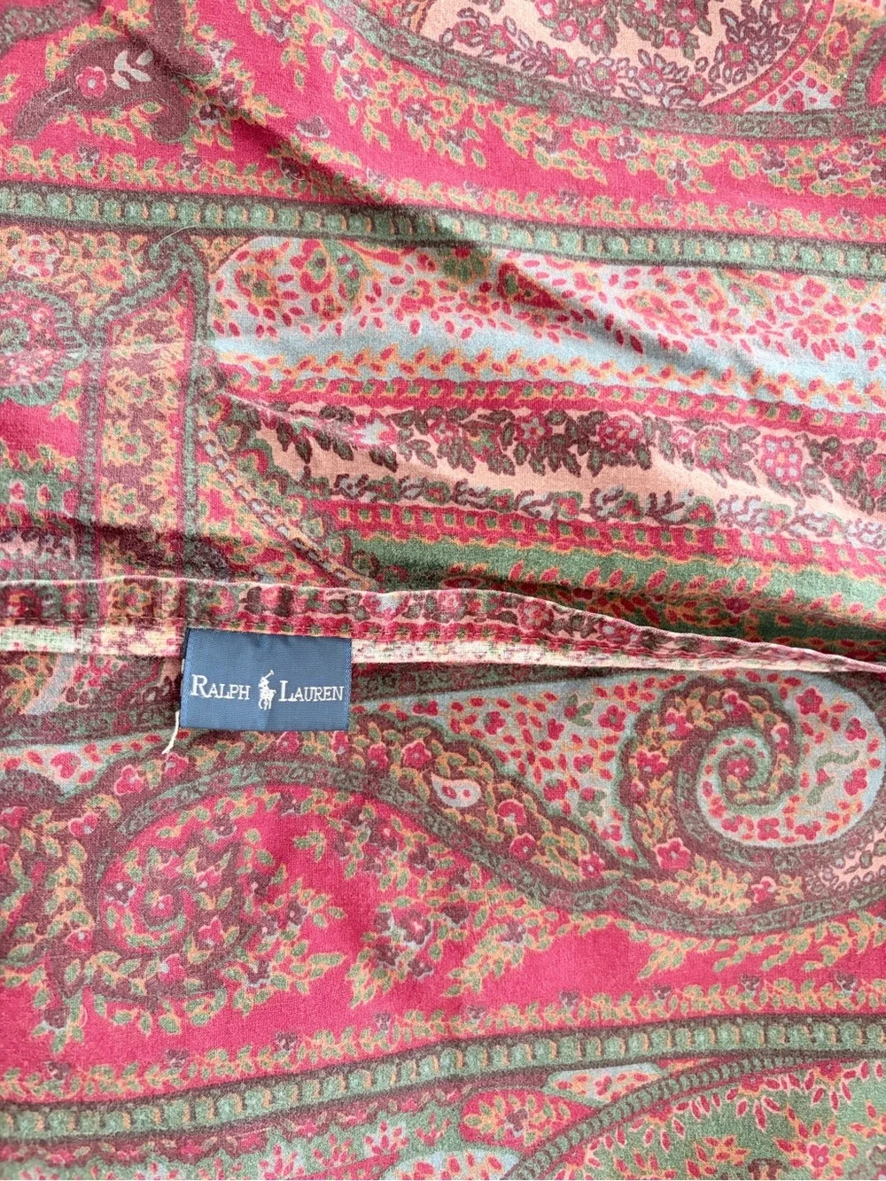 Ralph Lauren Pink and Green Paisley Pillow Sham, Shabby Chic
